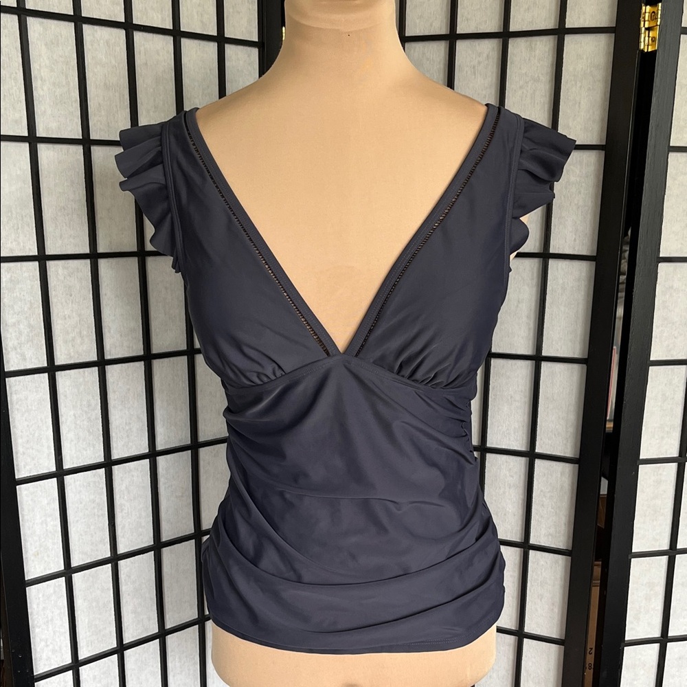 Cupshe Navy Ruffled Shoulder Tankini Top L